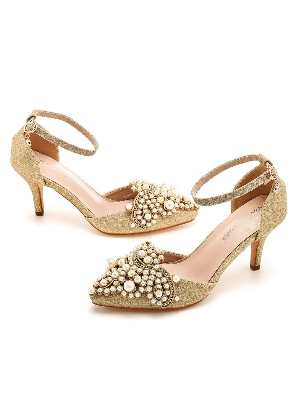 7 cm Thin-heeled Pointed Beaded Sandals