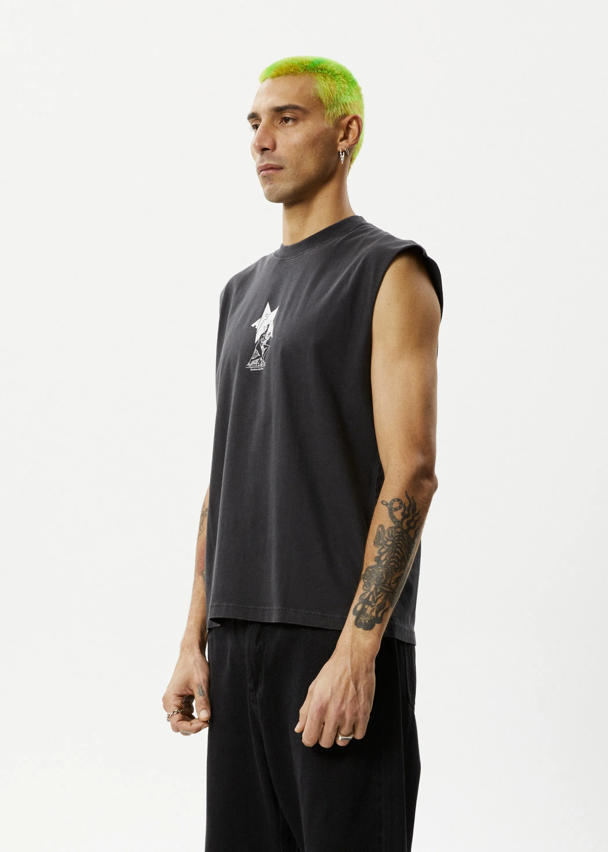 AFENDS Mens Statue - Sleeveless Tee - Stone Black