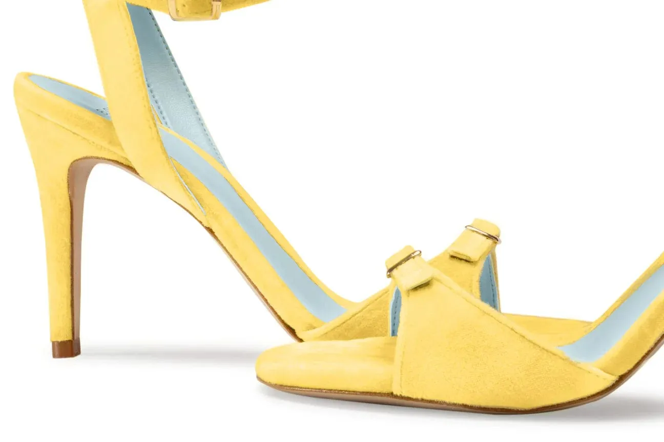 Anna Vegan Velvet Heeled Sandals | Yellow