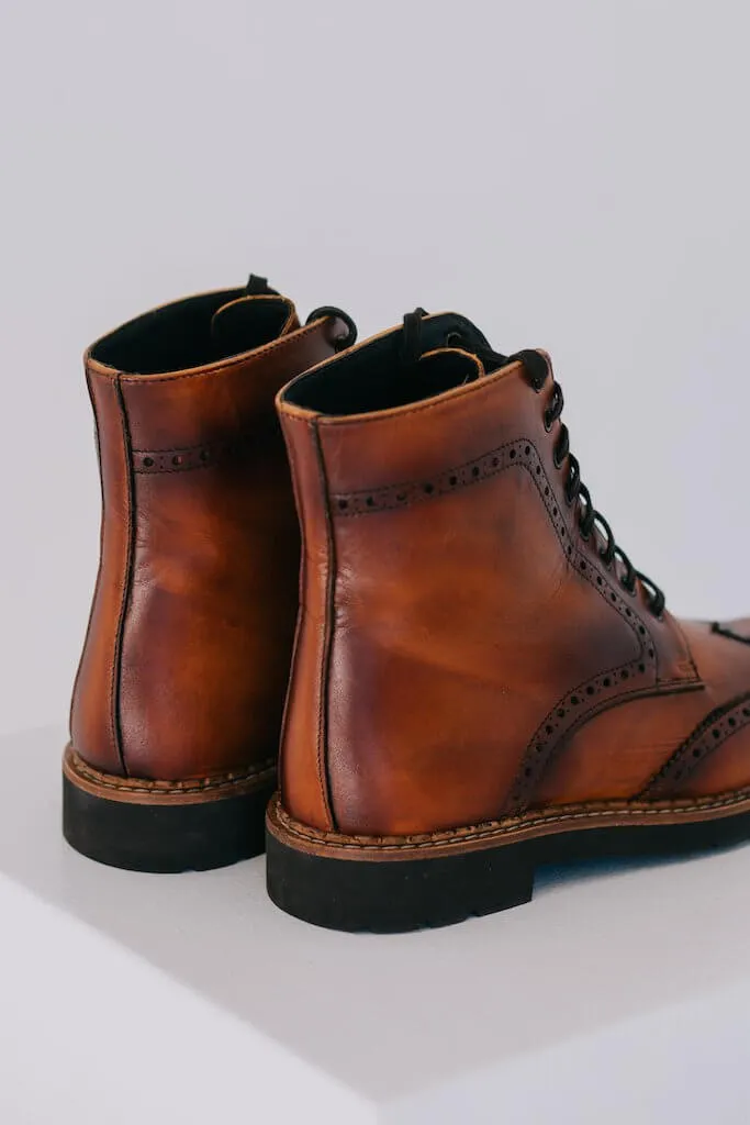 Aurora Lace-up Brogue Boots - Cognac Leather