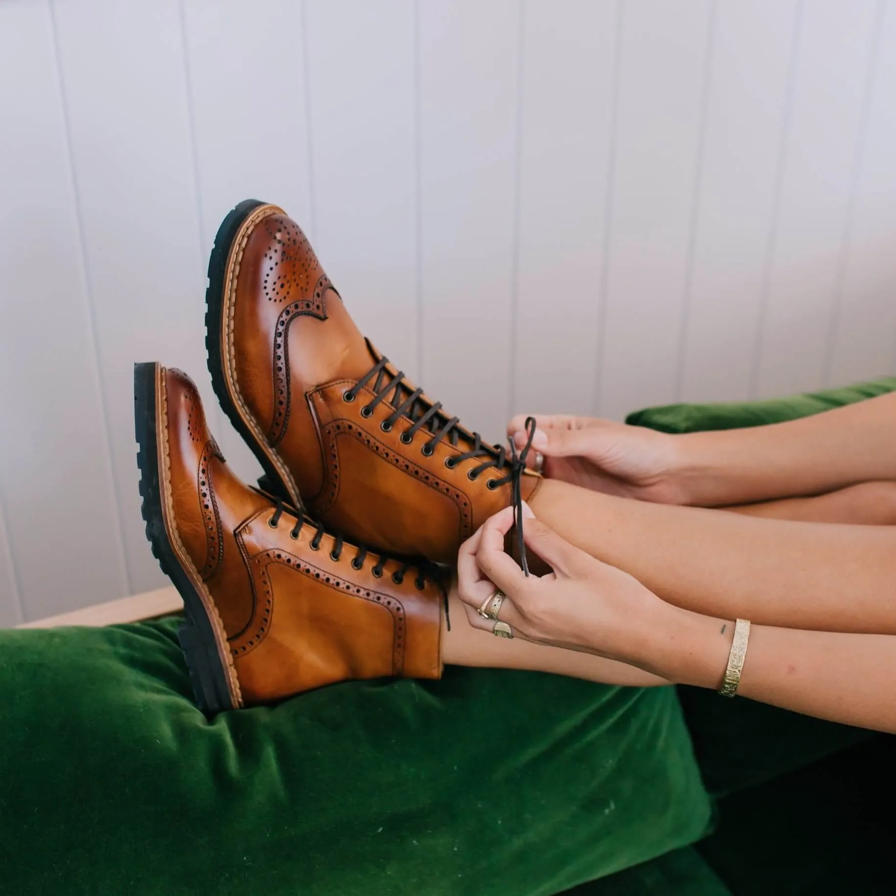 Aurora Lace-up Brogue Boots - Cognac Leather