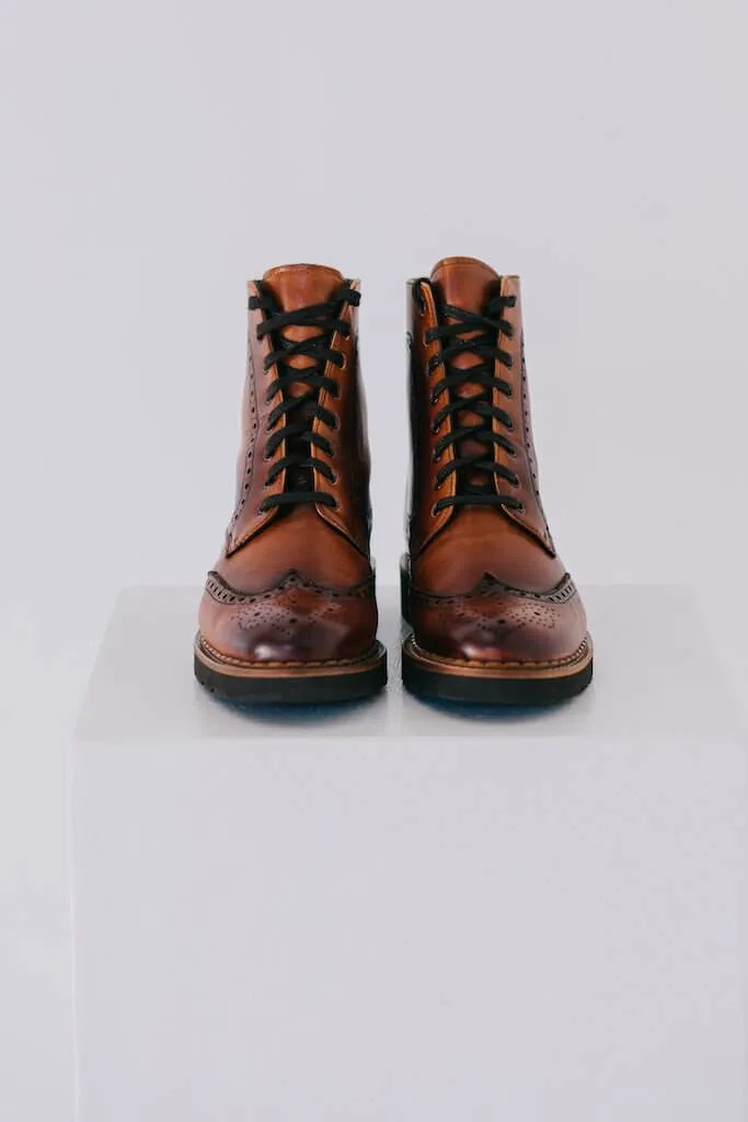 Aurora Lace-up Brogue Boots - Cognac Leather