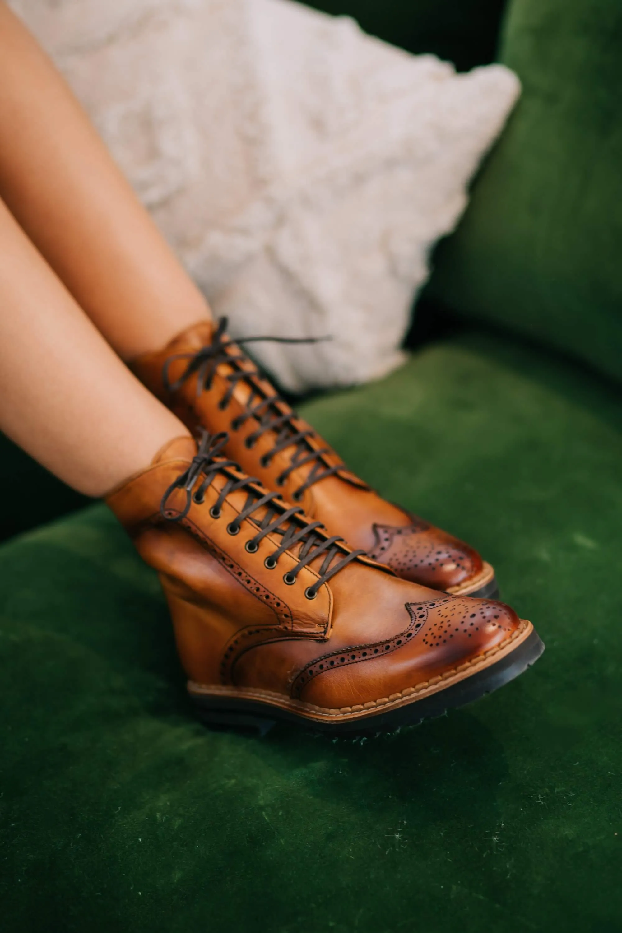 Aurora Lace-up Brogue Boots - Cognac Leather