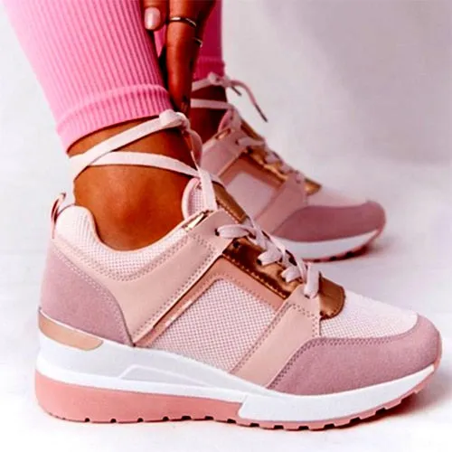 Back To School lovevop  Summer Women Sneaker Woman Lace Up Mesh Breathable Vulcanized Metal Wedges  New Female Sports Shoes Ladies Big Size Footwear