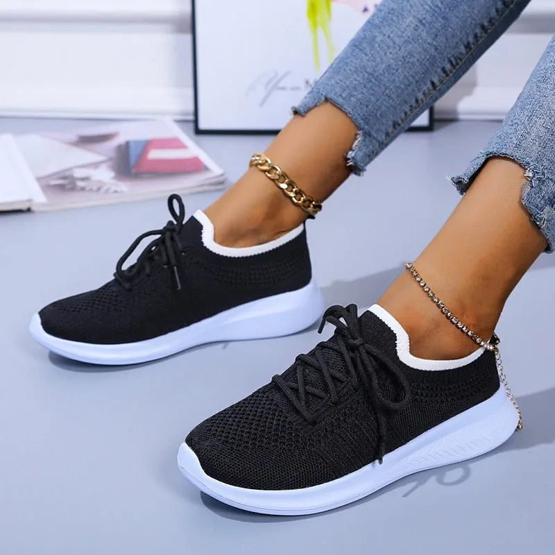 Back To School lovevop   Women Sneakers Ladies Mesh Vulcanized Woman Flats Plus Size Casual Tennis Sports Shoes Female Elastic Lace Up Footwear