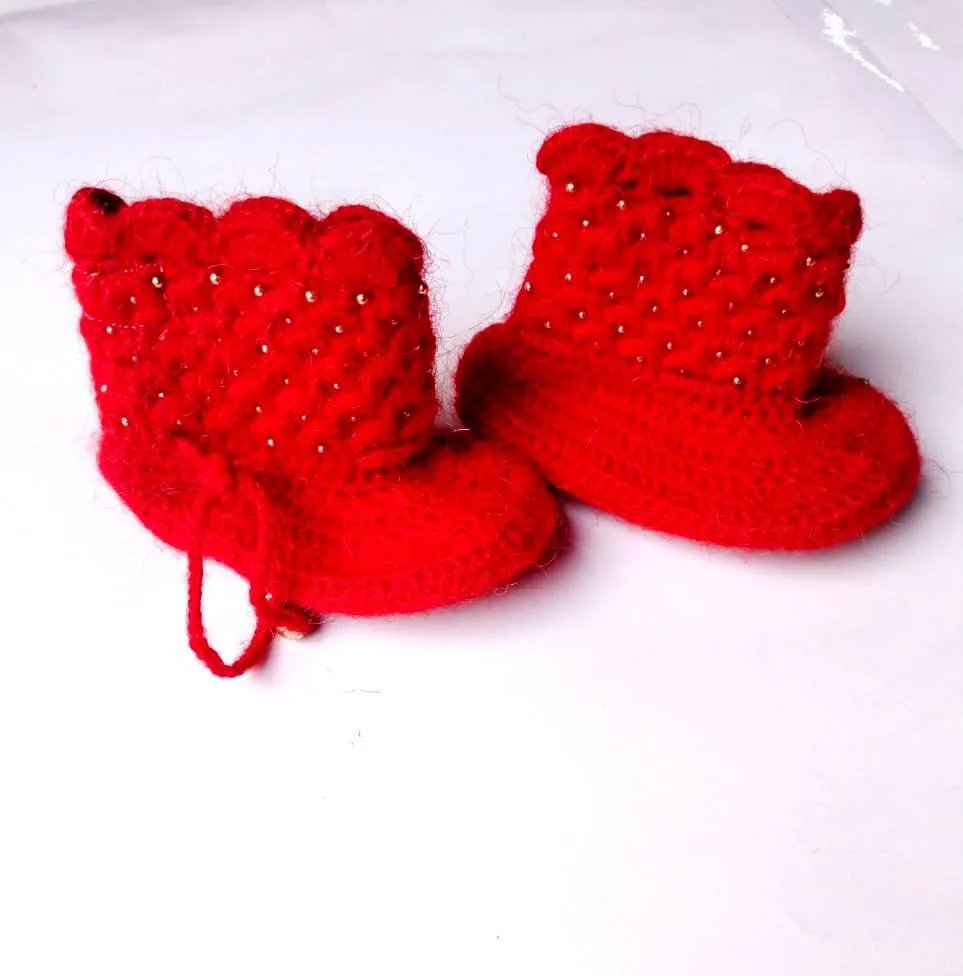 Beautiful Graminarts Red Color Crochet Handmade Design Boot For Baby Girls - ( 6 - 12 M )