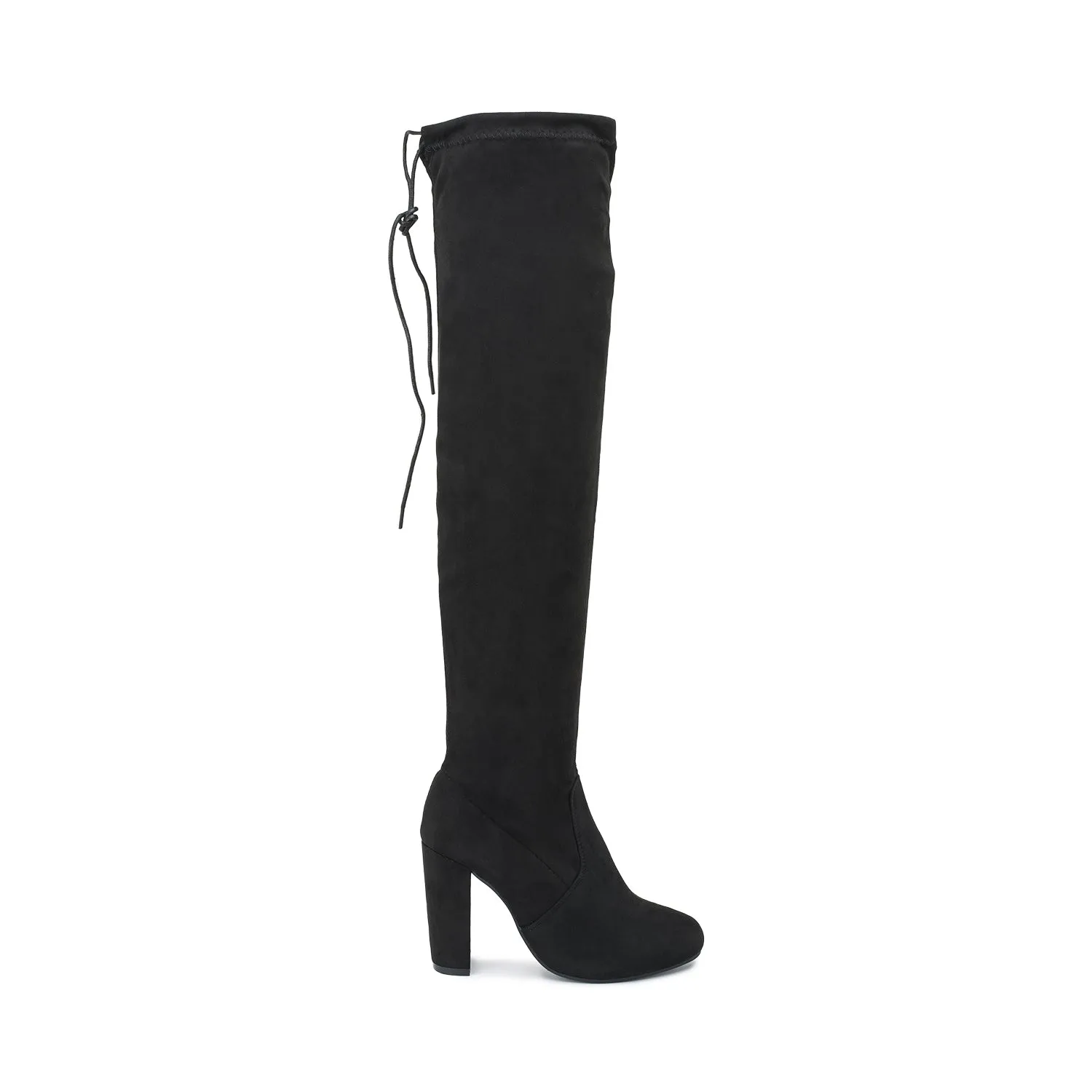 Black Faux Suede Block Heel Over The Knee Boot