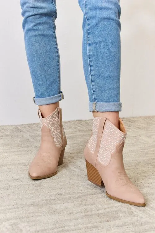 Blush Rhinestone Ankle Bohemian Cowgirl Booties
