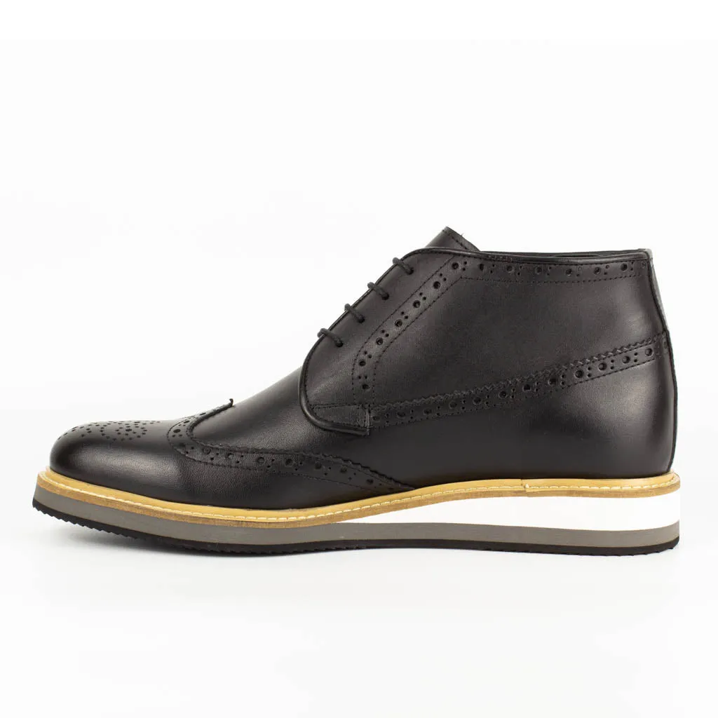 Carlo Black Men's Genuine Leather Wingtip Lace-Up Chukka Boots