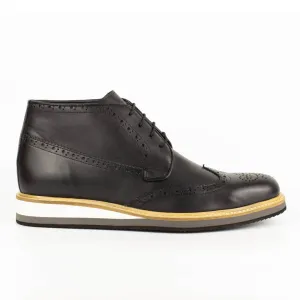 Carlo Black Men's Genuine Leather Wingtip Lace-Up Chukka Boots