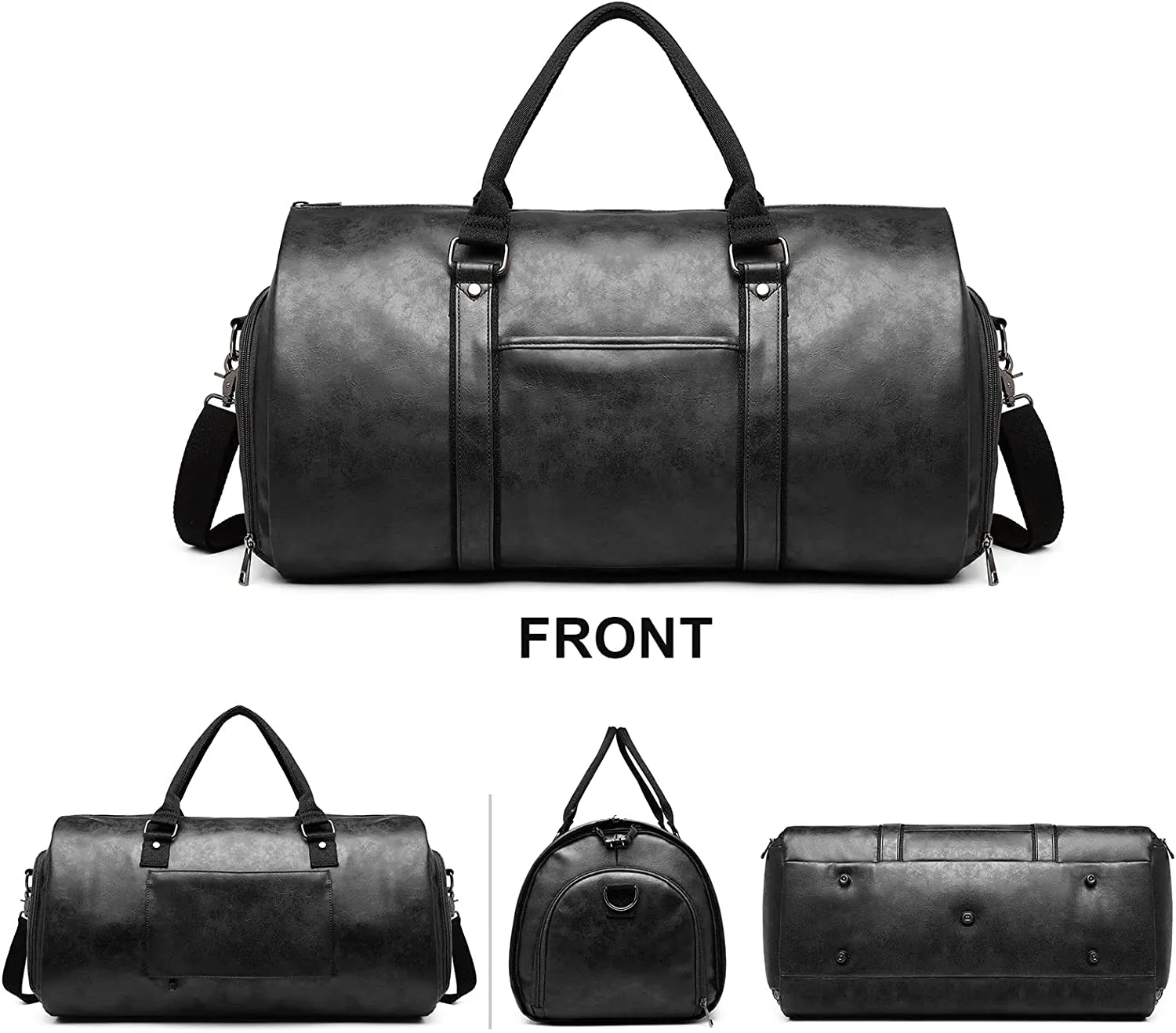 Carry on Garment Duffle Bag, Vegan Leather Weekend Bag with Shoes Compartment, Hanging On Clothes Bag