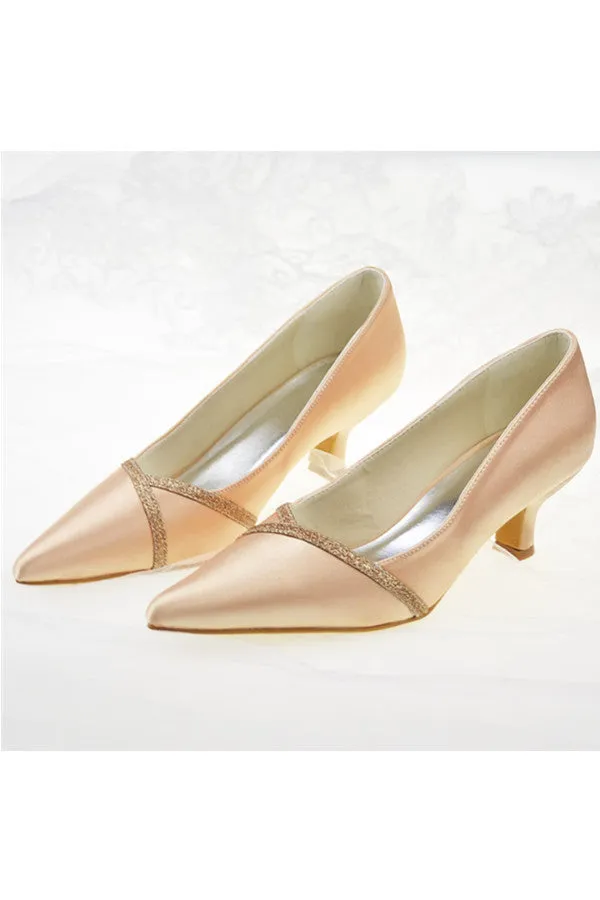 Charming Pointed Toe Low Heel Satin High-Quality Party Shoes S129