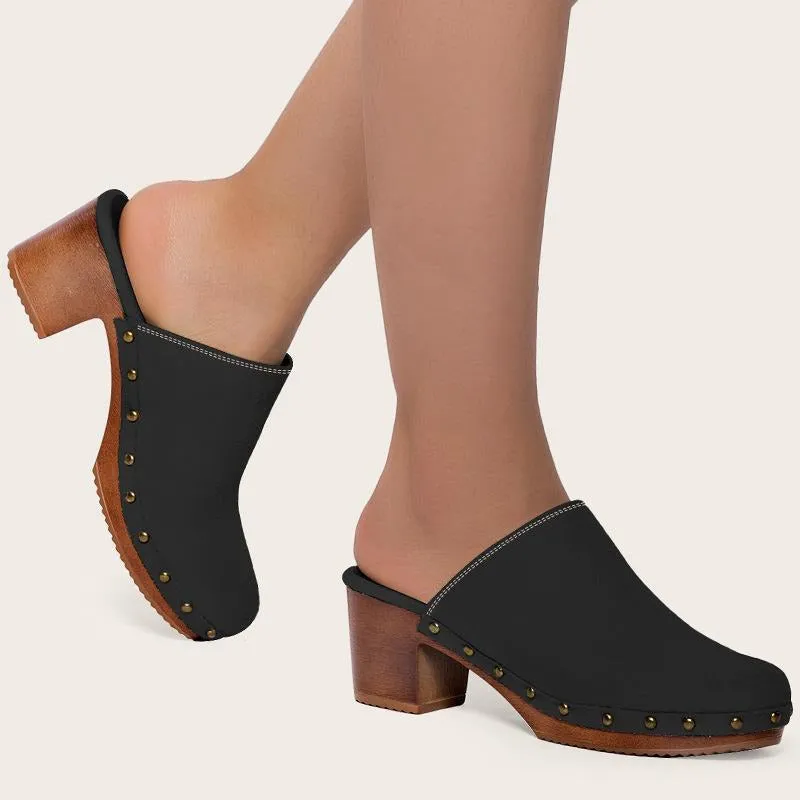 Chunky Heeled Mule Clogs Pumps