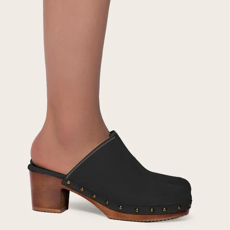 Chunky Heeled Mule Clogs Pumps