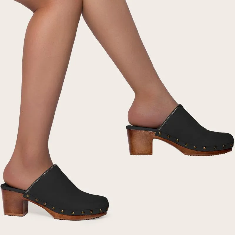 Chunky Heeled Mule Clogs Pumps