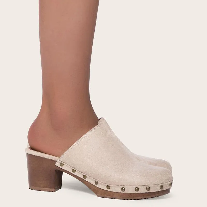 Chunky Heeled Mule Clogs Pumps