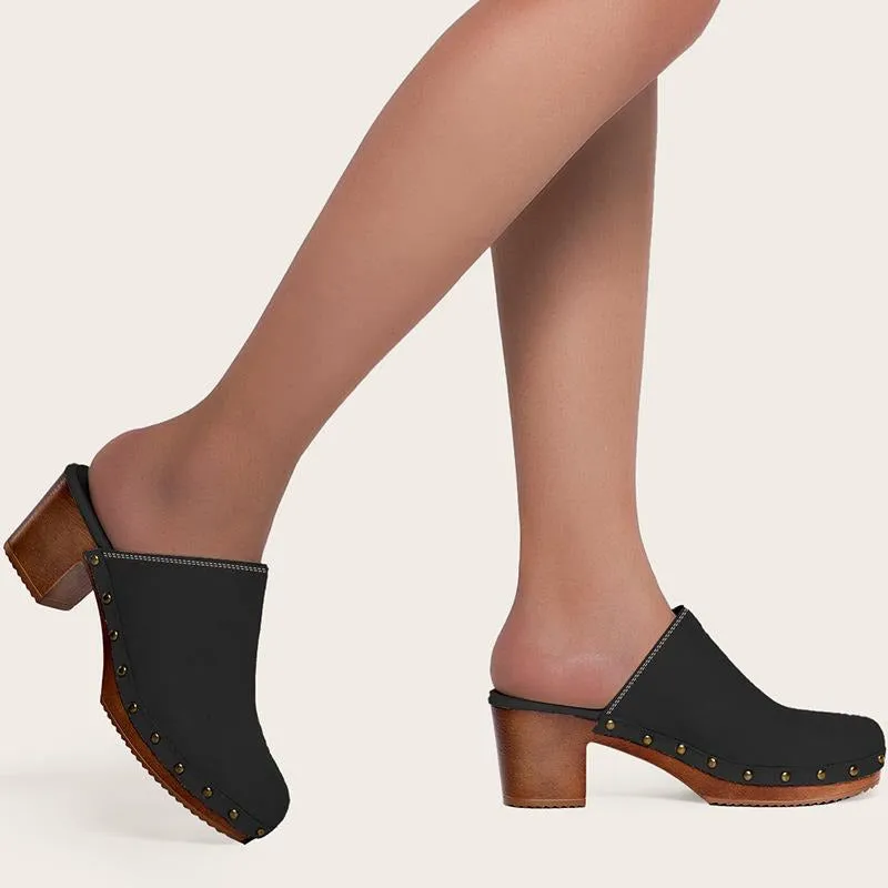 Chunky Heeled Mule Clogs Pumps