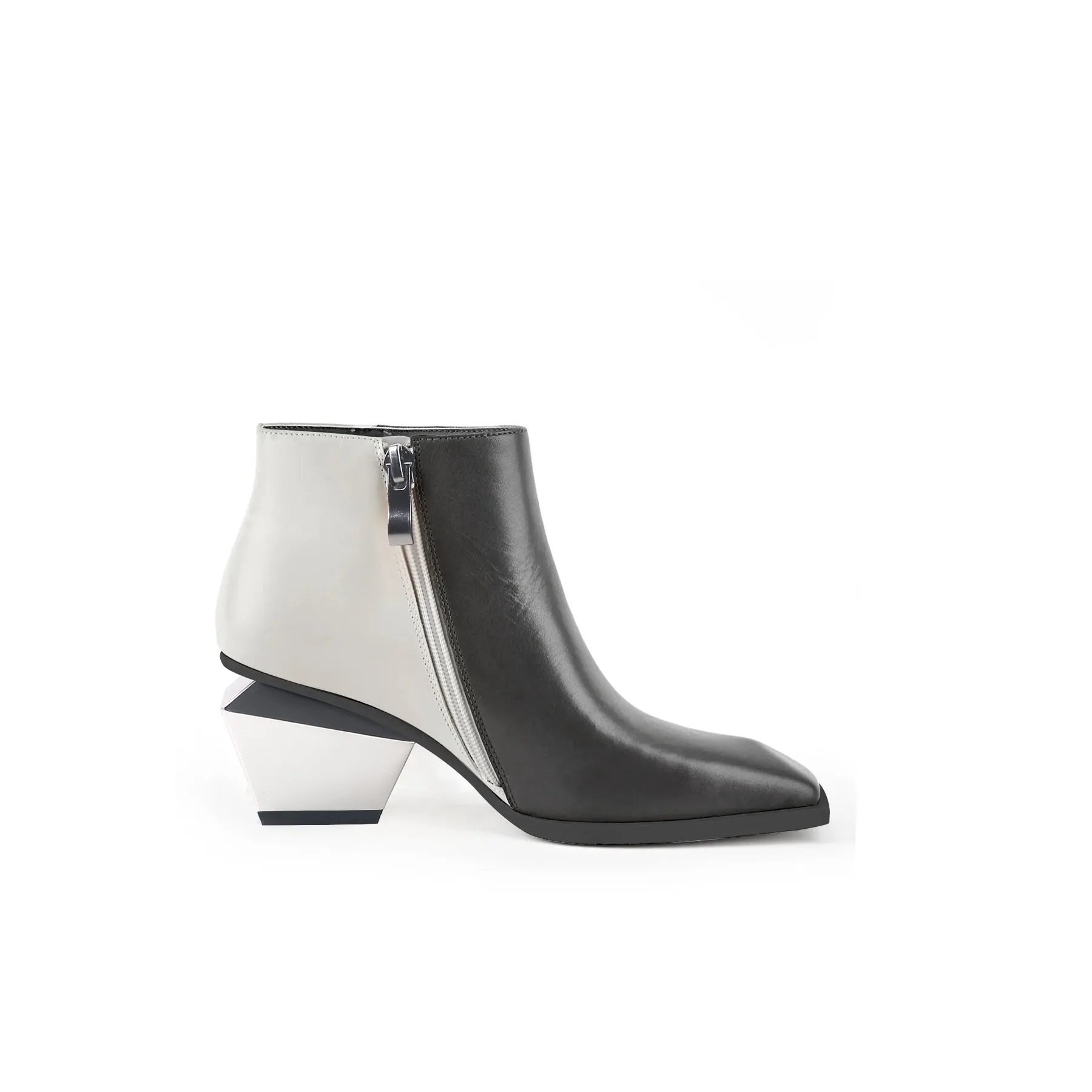 Color Block Low Ankle Leather Boots