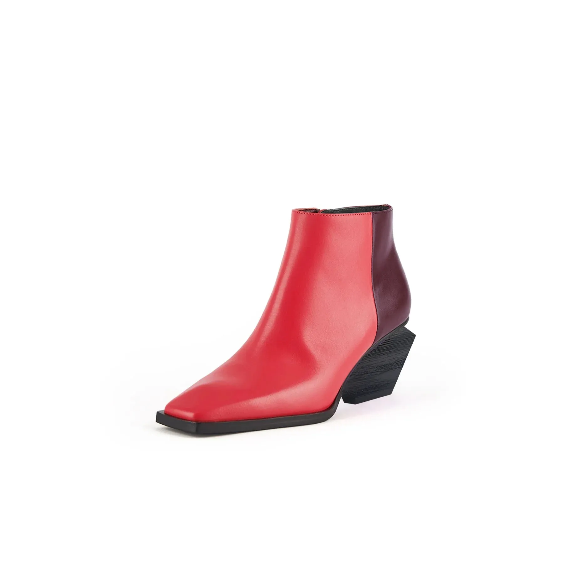 Color Block Low Ankle Leather Boots