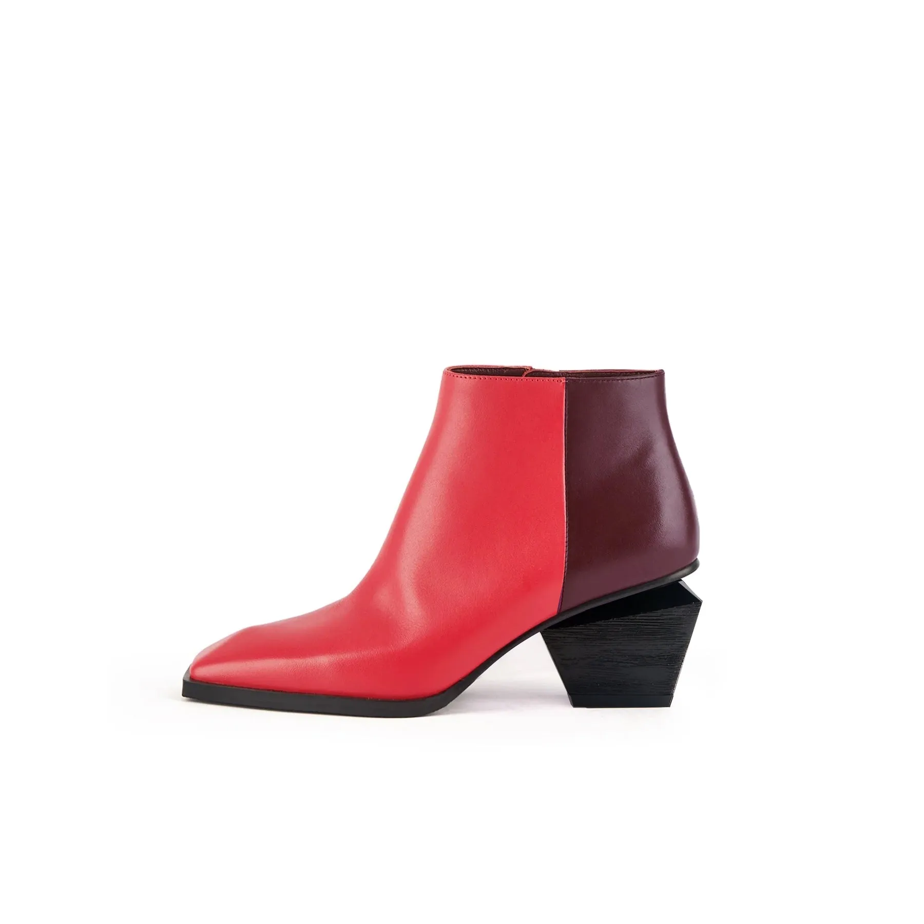 Color Block Low Ankle Leather Boots