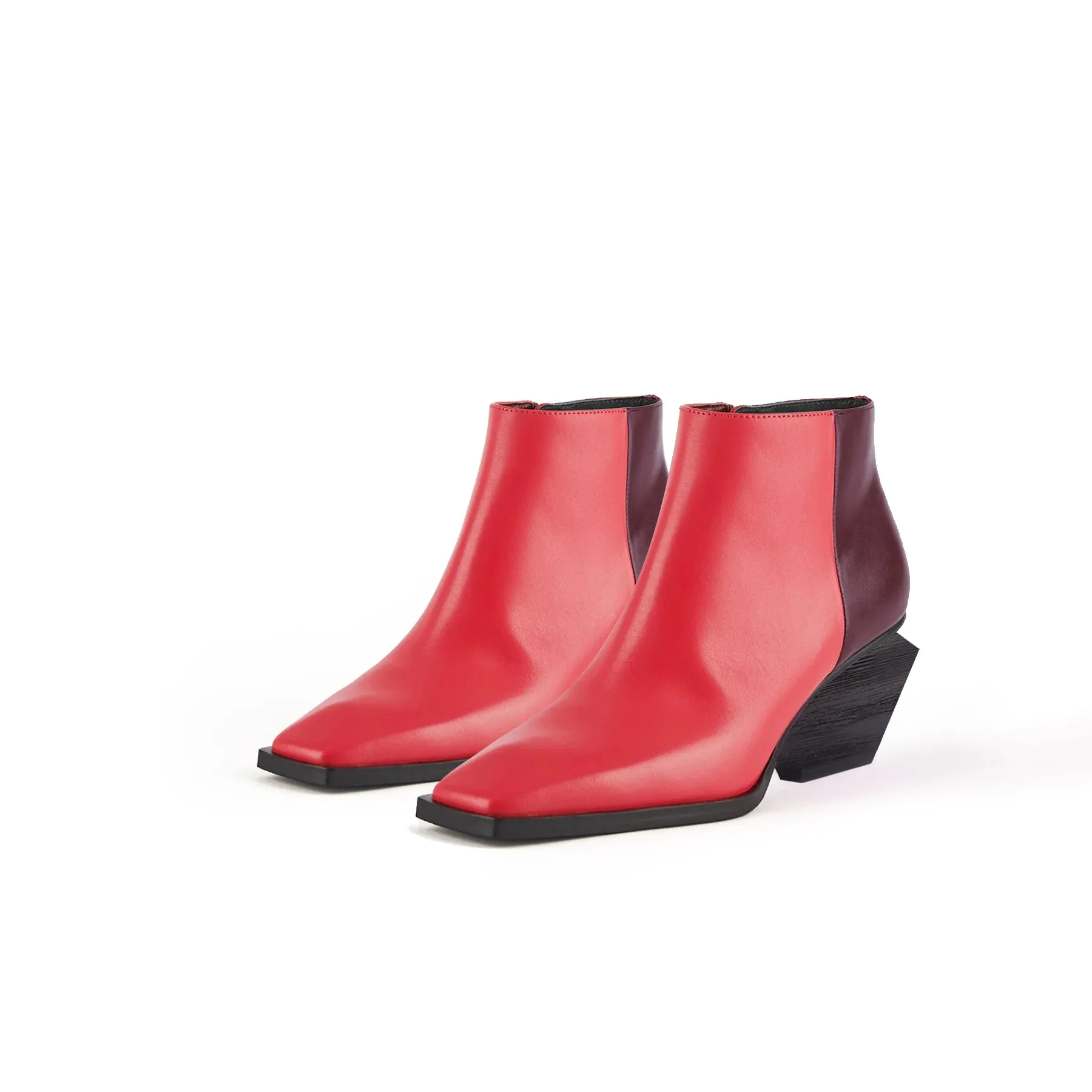 Color Block Low Ankle Leather Boots