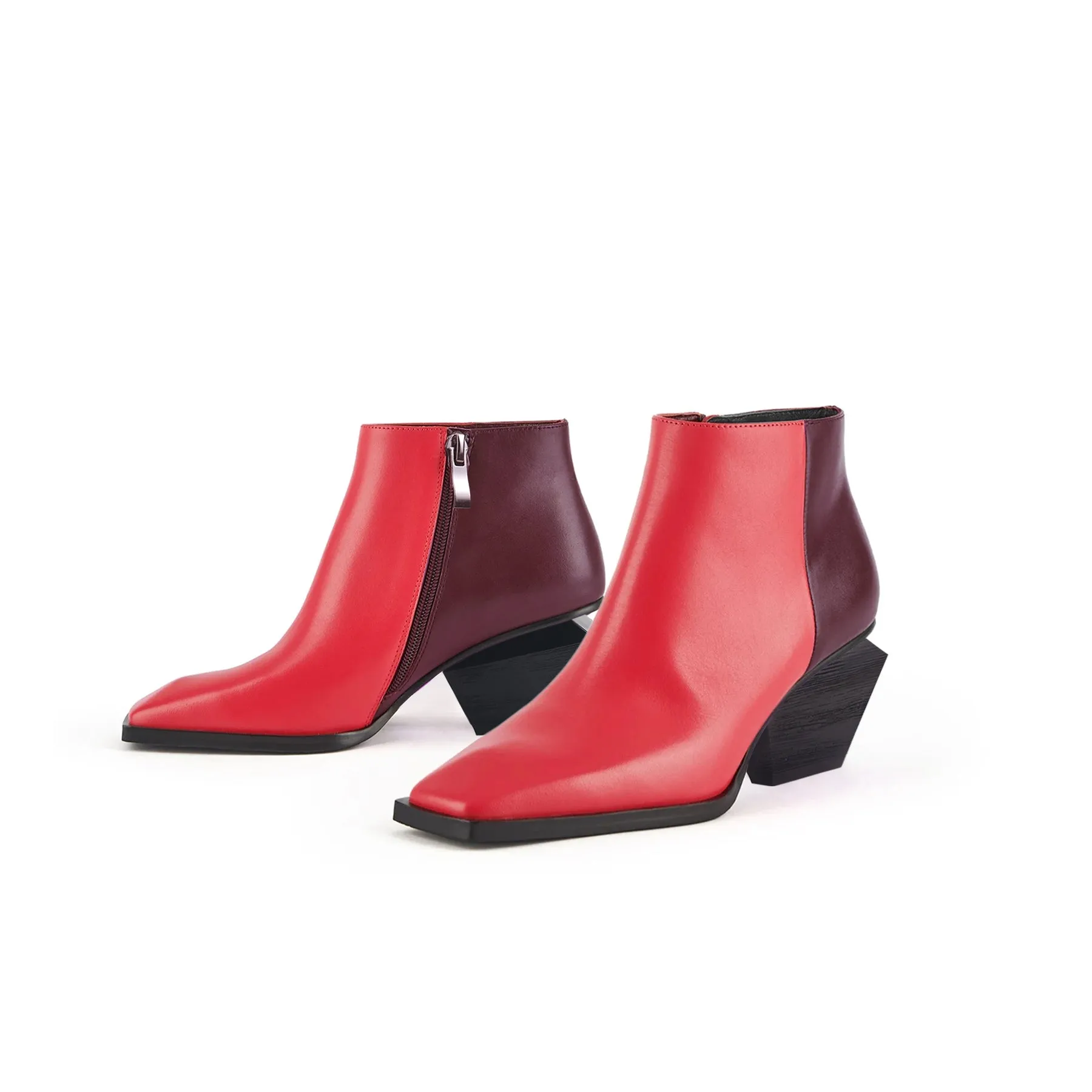 Color Block Low Ankle Leather Boots