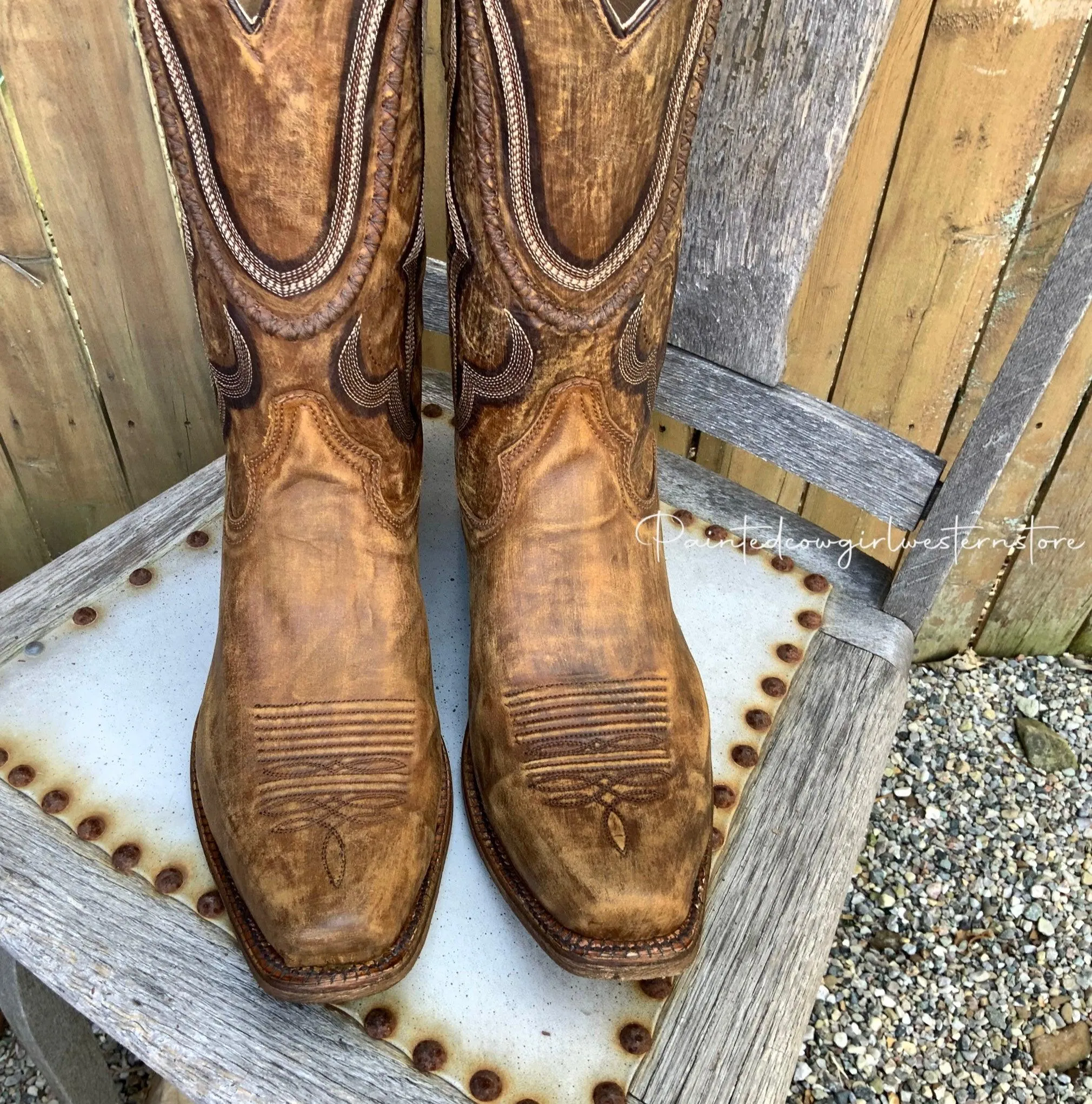 Corral Men's Distressed Brown Narrow Square Toe Cowboy Boots A3479