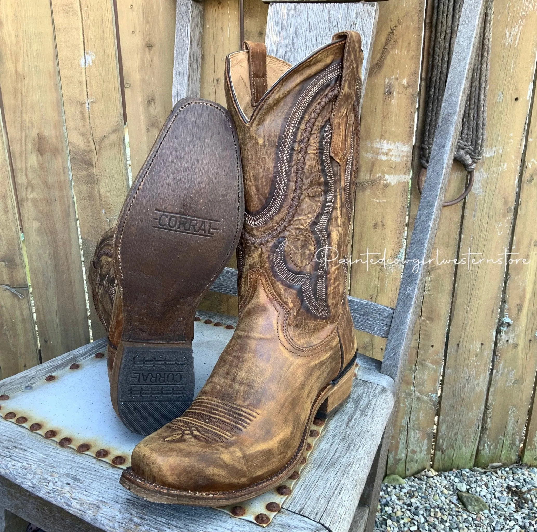 Corral Men's Distressed Brown Narrow Square Toe Cowboy Boots A3479