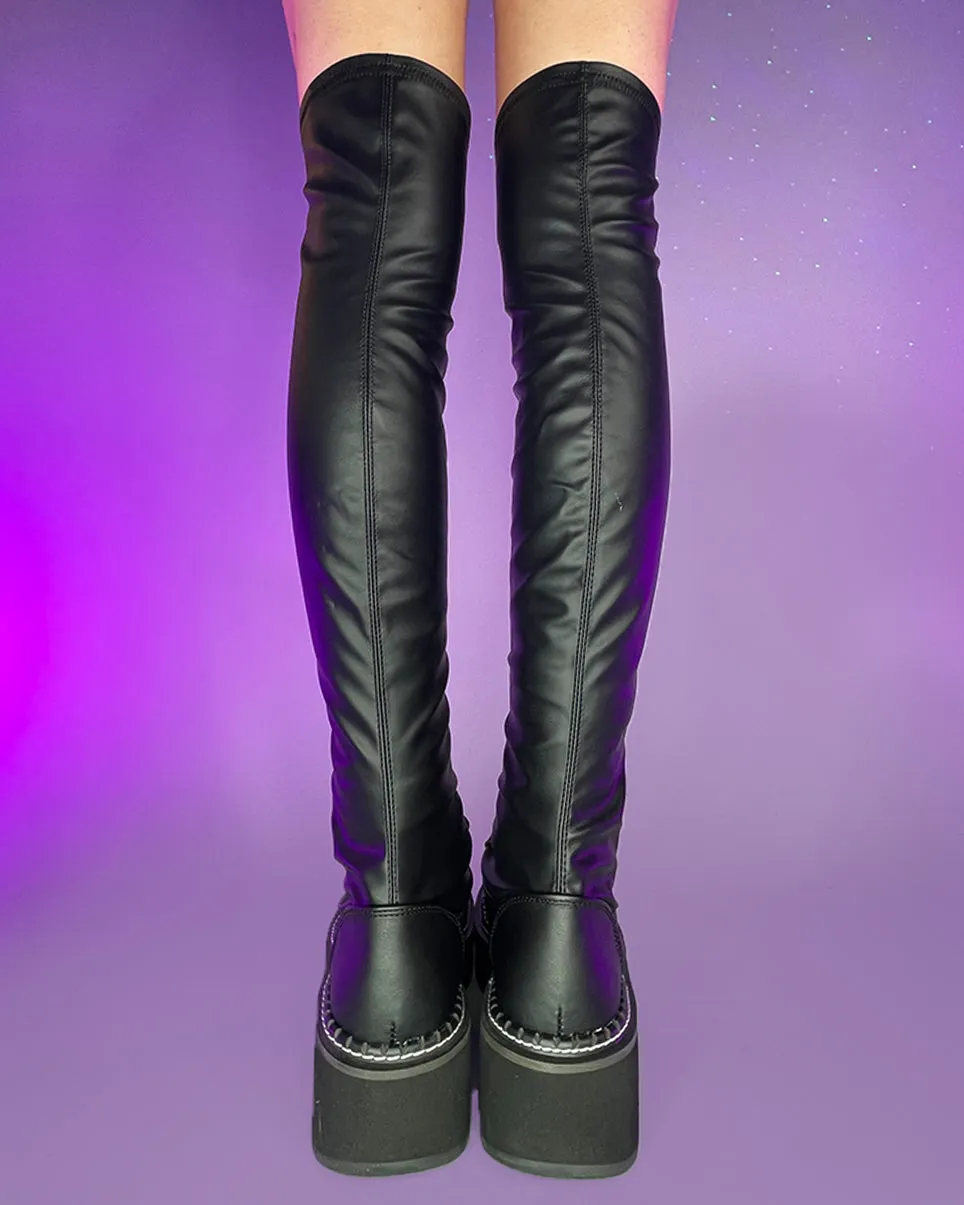 Demonia Emily Black Thigh-High Boots