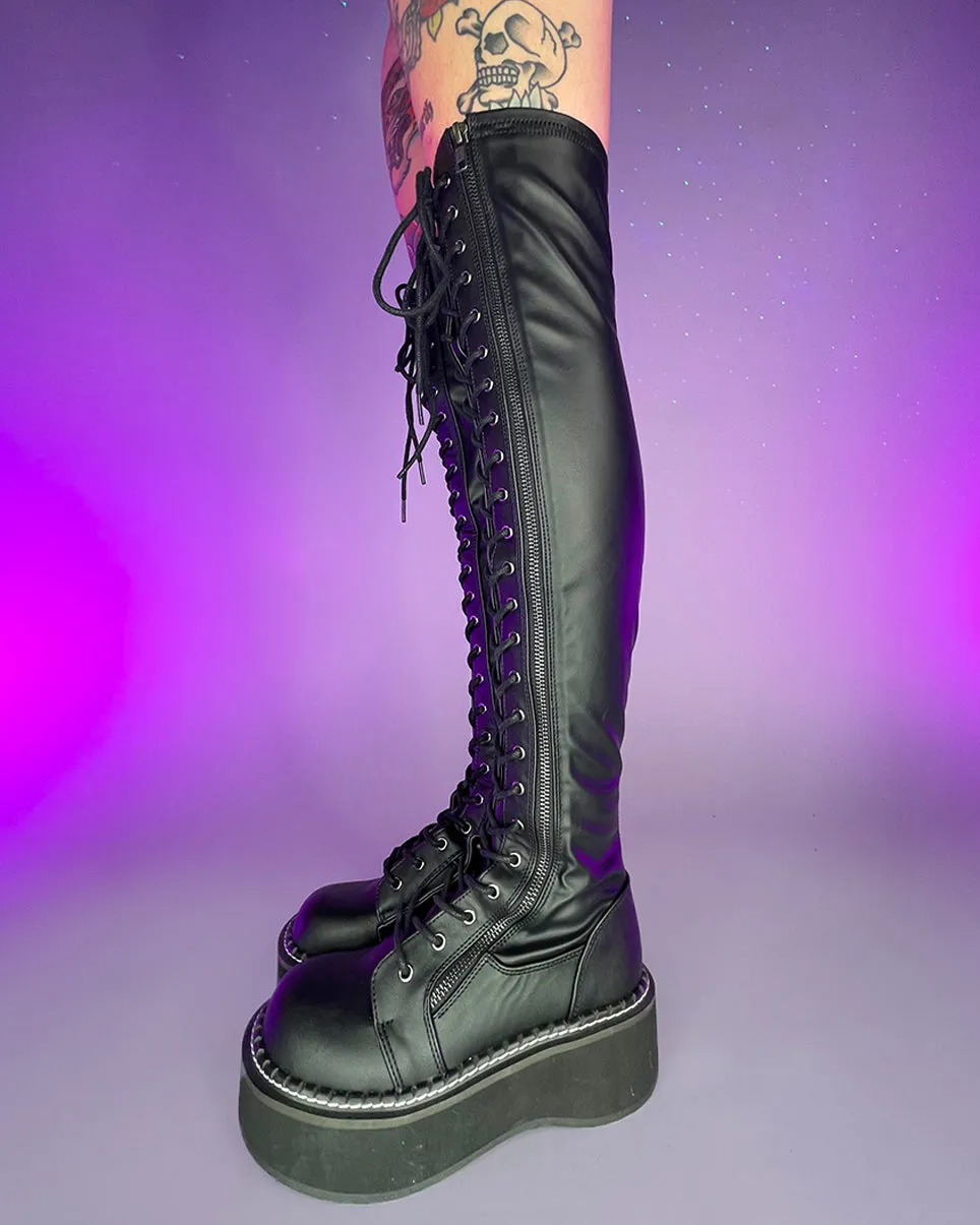 Demonia Emily Black Thigh-High Boots