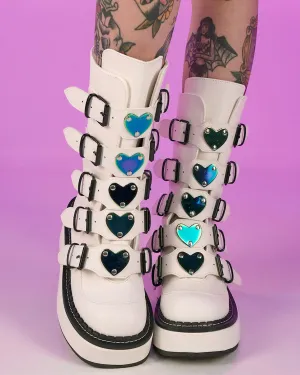 Demonia Emily White Heart-Buckle Boots