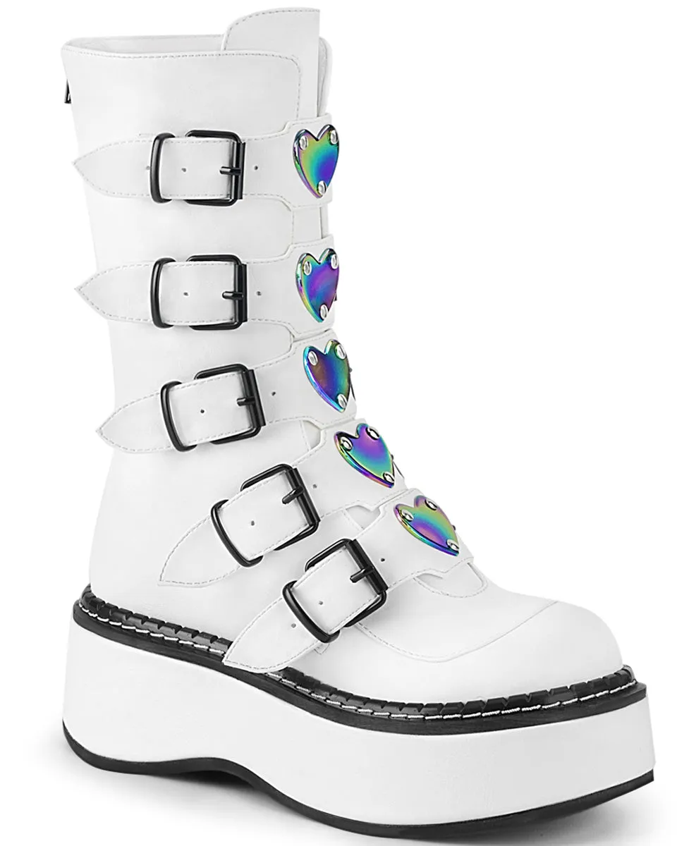 Demonia Emily White Heart-Buckle Boots