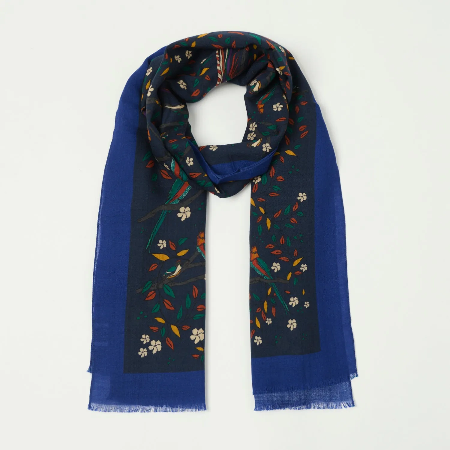 Drake's 'Birds of Paradise' Wool Scarf - Navy