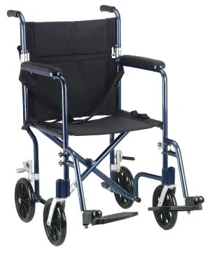 Drive Medical fw19bl Flyweight Lightweight Folding Transport Wheelchair, 19", Blue Frame, Black Upholstery