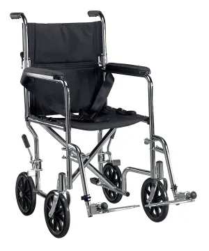 Drive Medical tr19 Go Cart Light Weight Steel Transport Wheelchair with Swing Away Footrest, 19" Seat