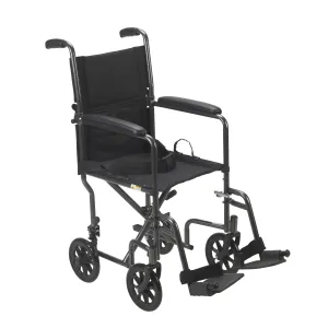 Drive Medical tr37e-sv Lightweight Steel Transport Wheelchair, Fixed Full Arms, 17" Seat