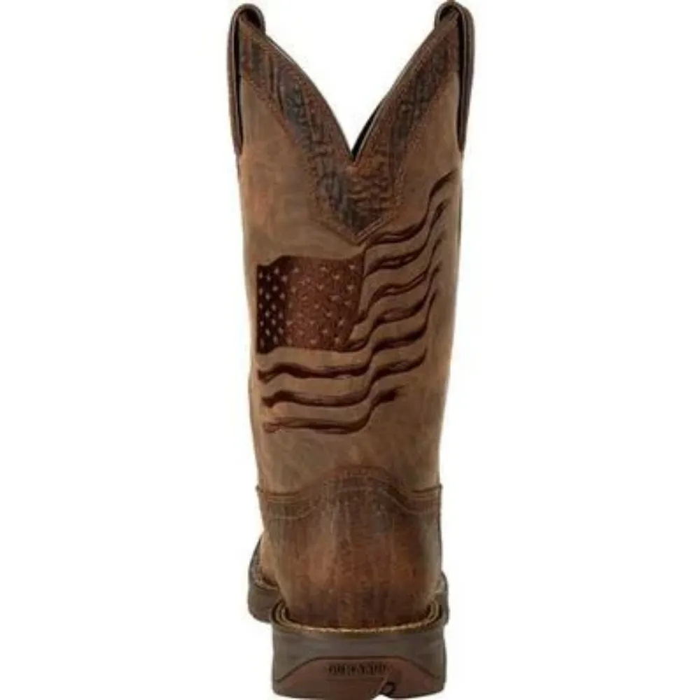 Durango Men's Brown Distressed Flag Embroidery Western Boots DDB0314