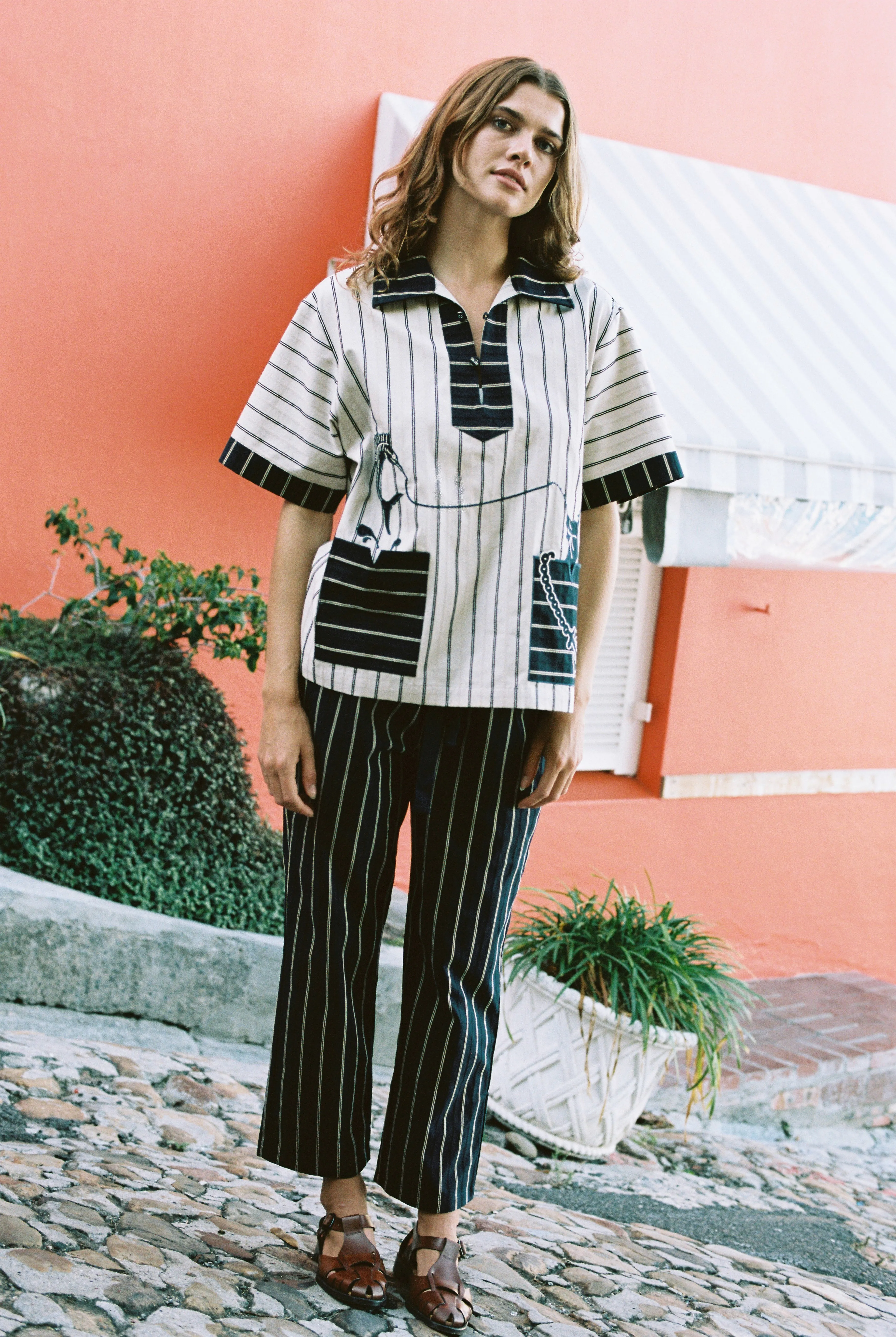 Easy-Going Pants (Navy Jacquard Stripe)