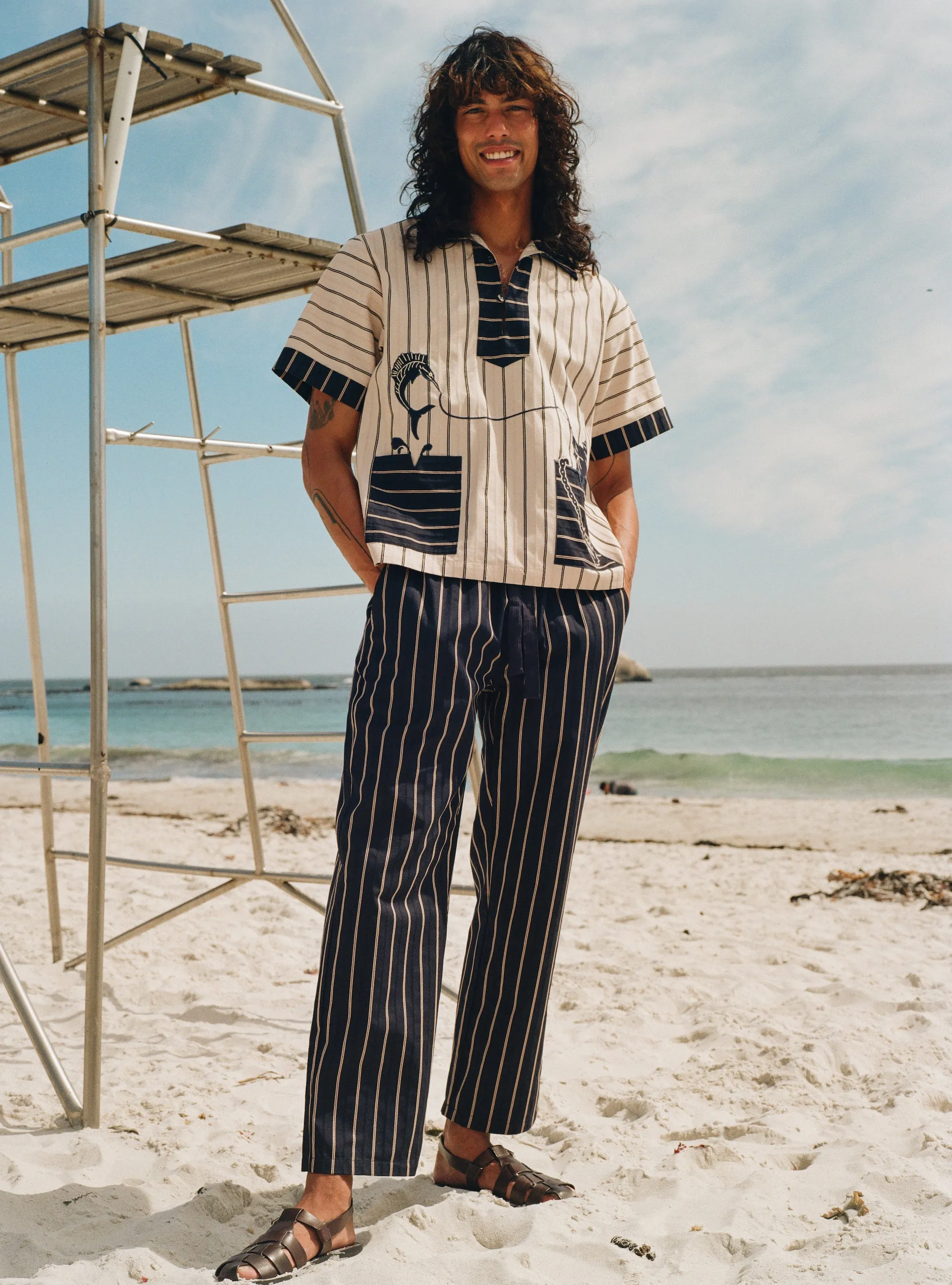 Easy-Going Pants (Navy Jacquard Stripe)