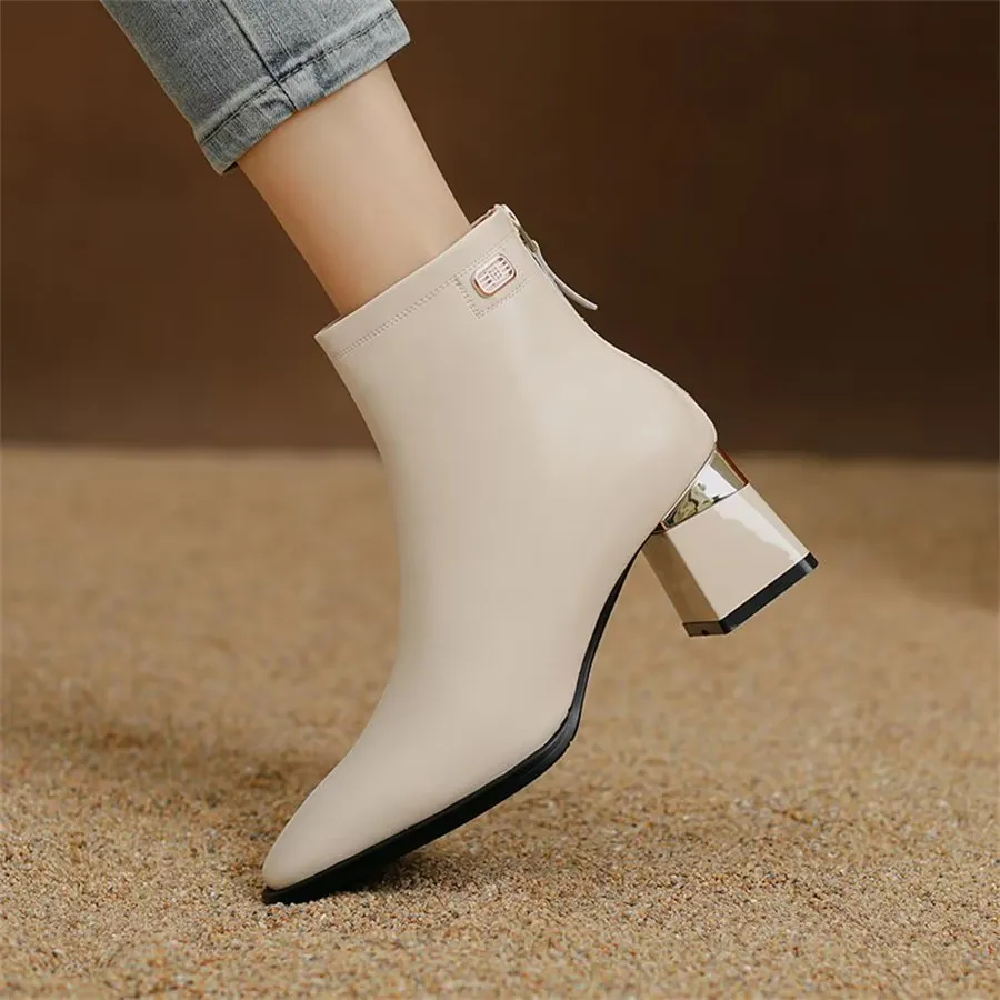 Elegant Zipper Pointed Toe Buckled High Heel Boots