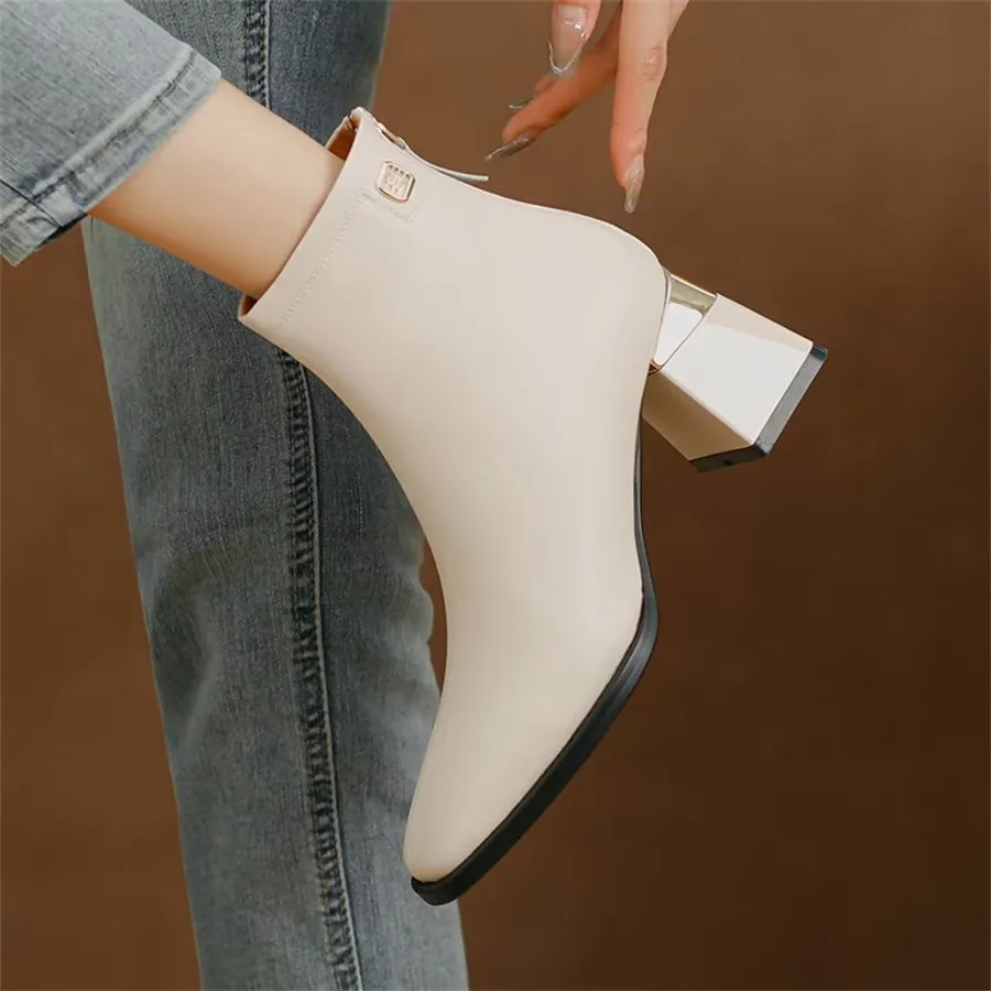 Elegant Zipper Pointed Toe Buckled High Heel Boots