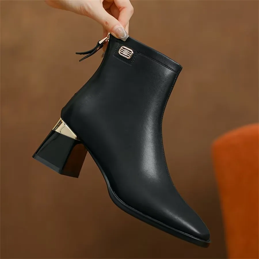 Elegant Zipper Pointed Toe Buckled High Heel Boots