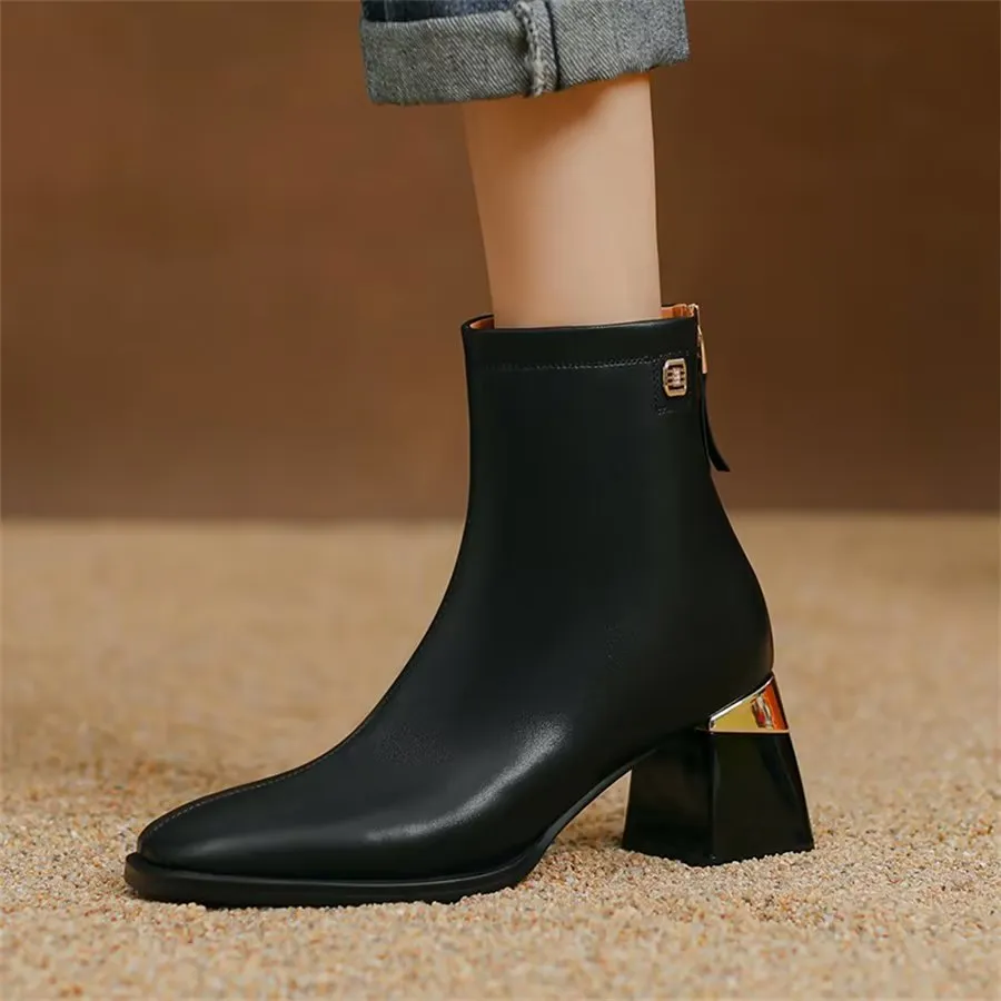 Elegant Zipper Pointed Toe Buckled High Heel Boots