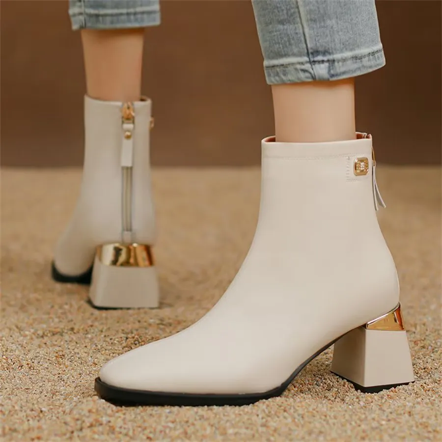 Elegant Zipper Pointed Toe Buckled High Heel Boots