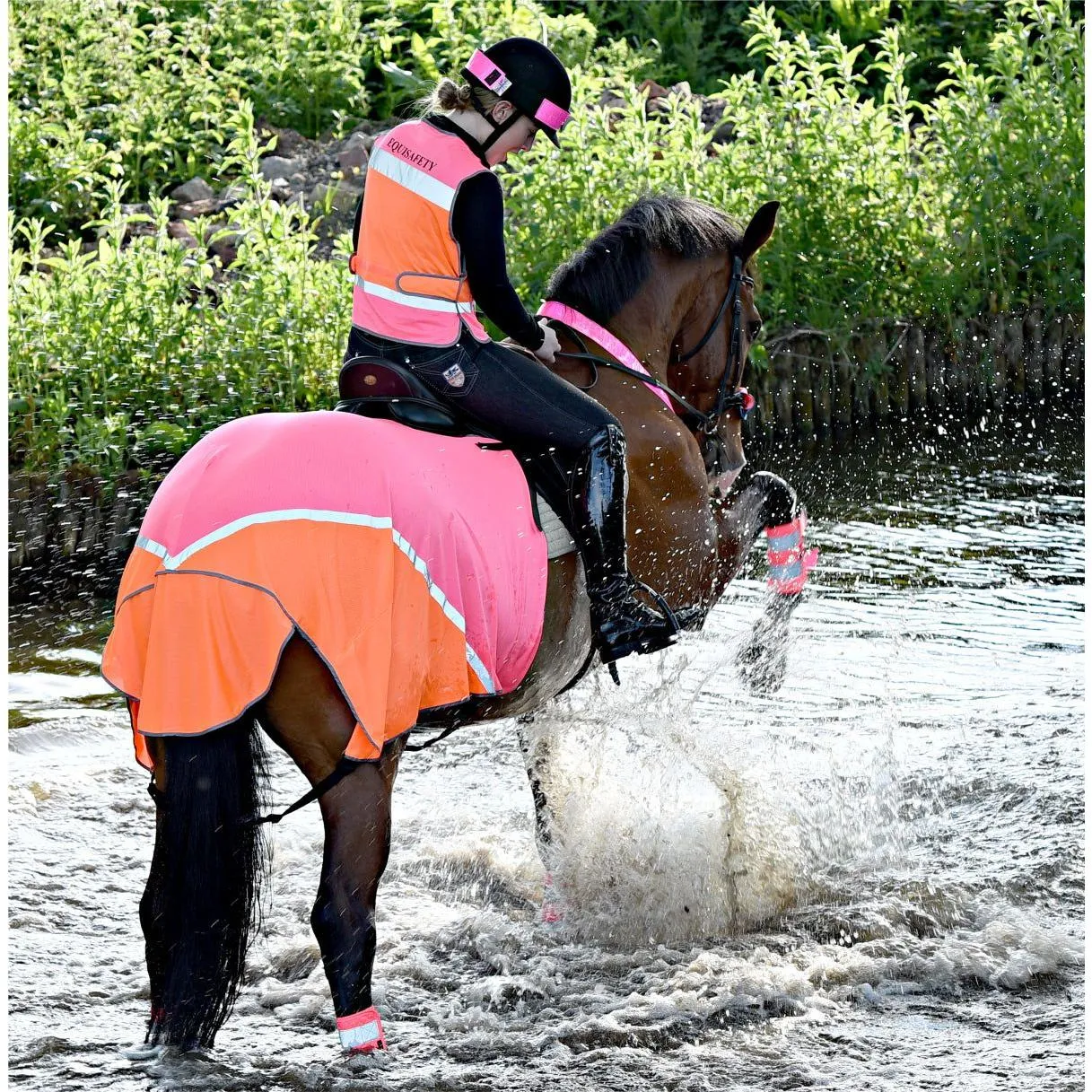 Equisafety Multi Coloured Hi Vis Leg Boots - PINK/ORANGE