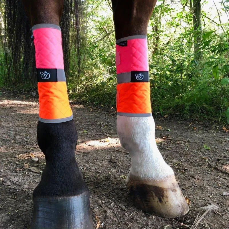 Equisafety Multi Coloured Hi Vis Leg Boots - PINK/ORANGE