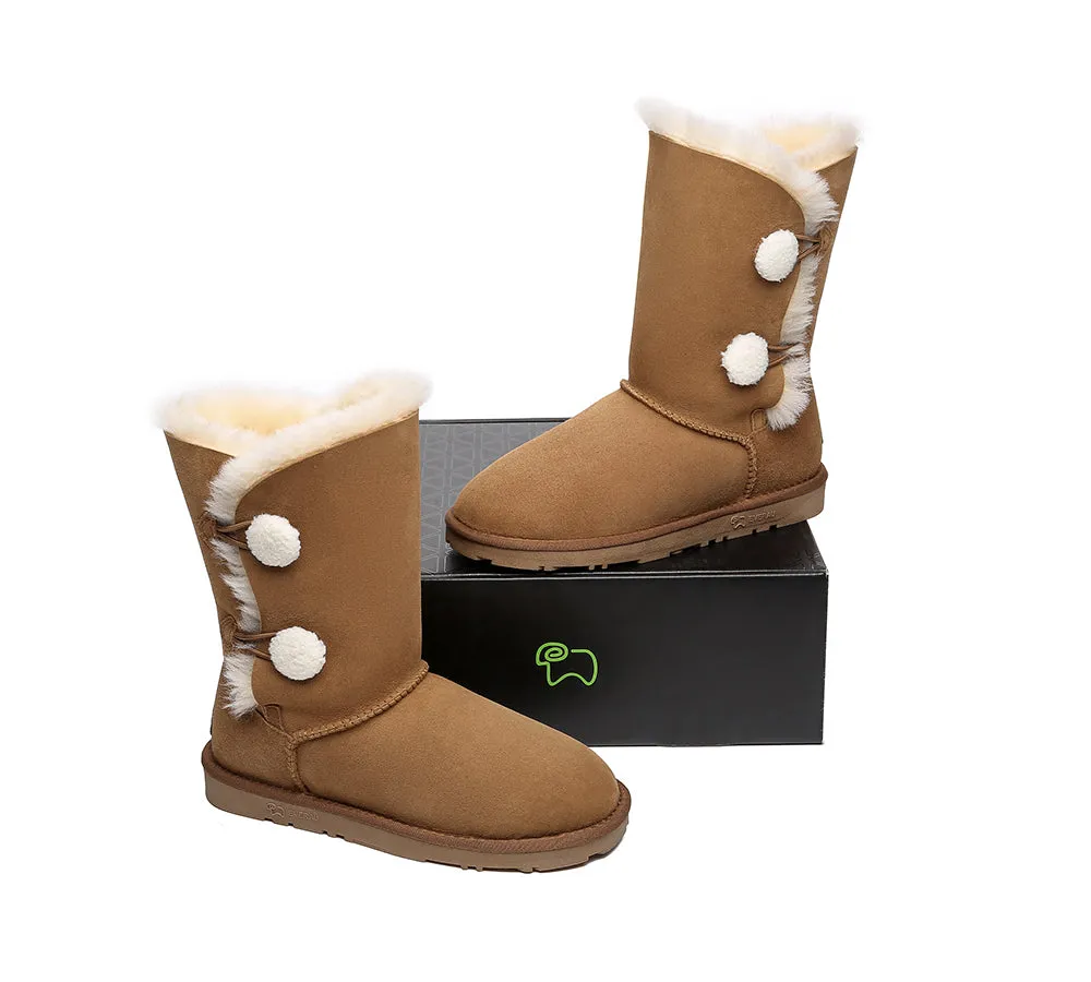 EVERAU® UGG Boots Women Sheepskin Wool Twin Button Short Espina