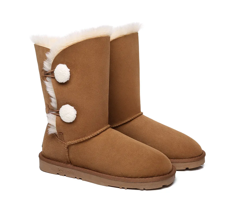 EVERAU® UGG Boots Women Sheepskin Wool Twin Button Short Espina