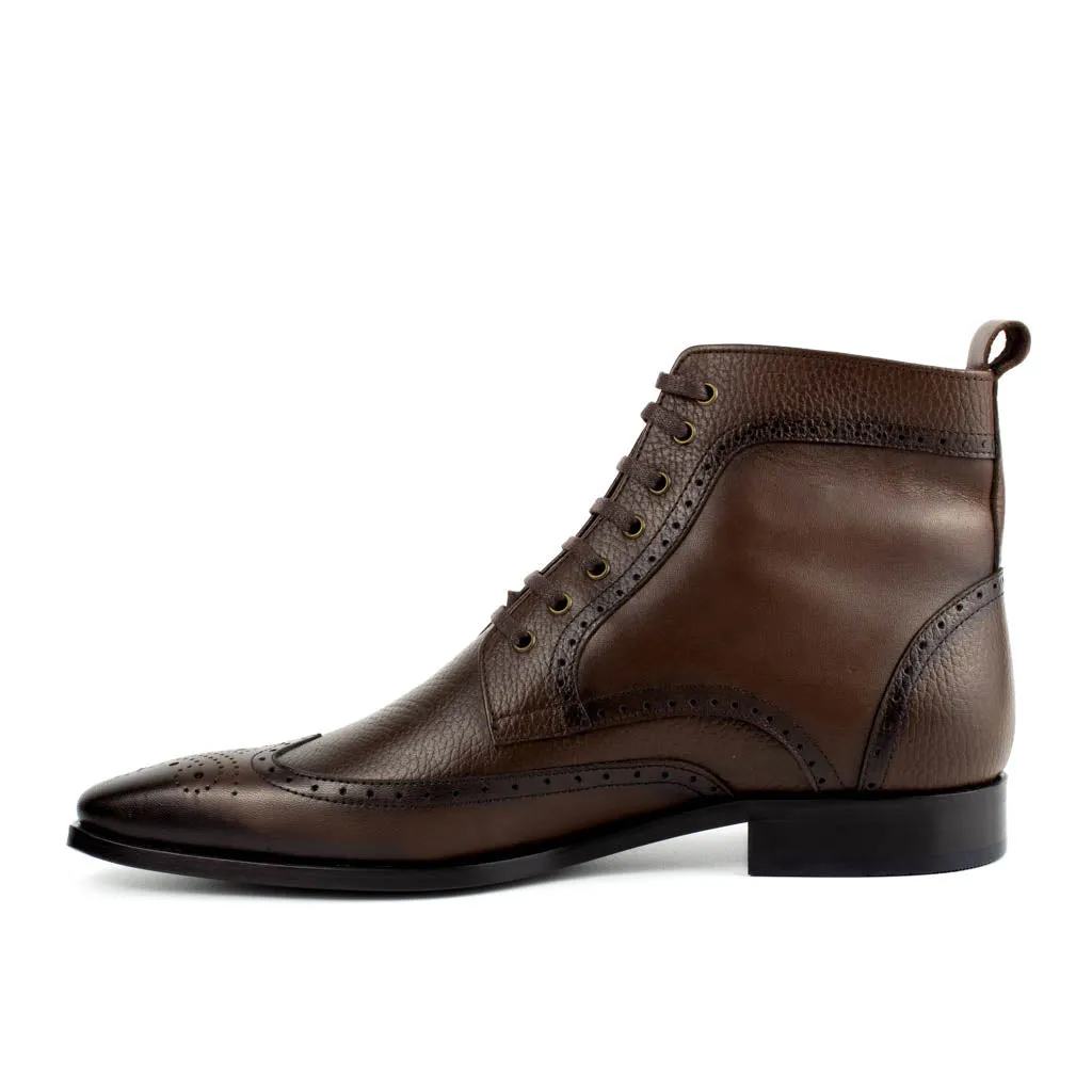 Fabio Brown Men's Genuine Leather Wingtip Lace-Up Boots