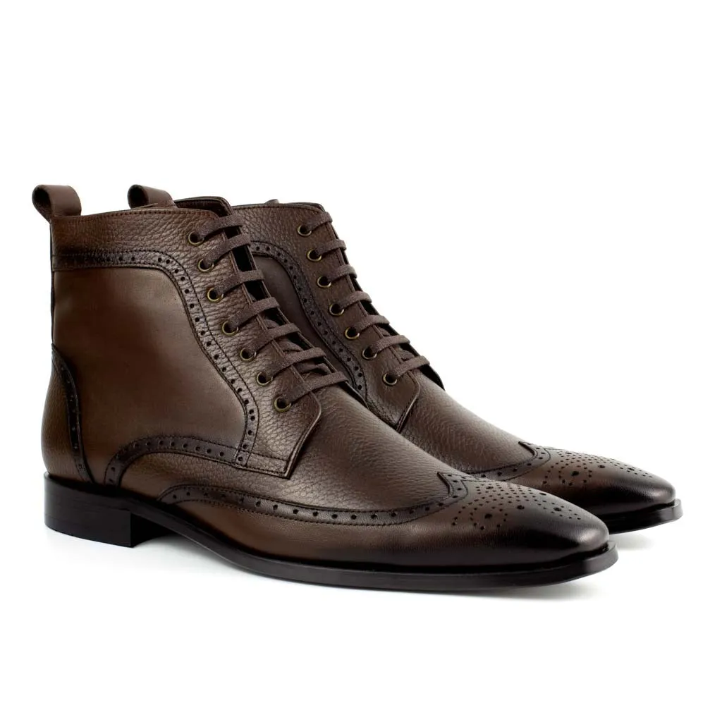 Fabio Brown Men's Genuine Leather Wingtip Lace-Up Boots